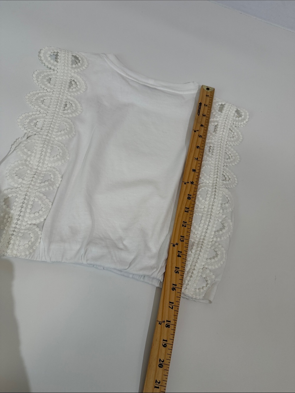 SANDRO White Embroidered Lace White Cropped Tee S - Picture 7 of 8
